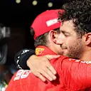 Race winner Charles Leclerc (MON) Ferrari celebrates in parc ferme with Daniel Ricciardo (AUS) Renault F1 Team.
01.09.2019. Formula 1 World Championship, Rd 13, Belgian Grand Prix, Spa Francorchamps, Belgium, Race Day.
- www.xpbimages.com, EMail: requests@xpbimages.com - copy of publication required for printed pictures. Every used picture is fee-liable. Â© Copyright: Charniaux / XPB Images