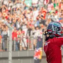 Charles Leclerc (MON) Ferrari celebrates his pole position in qualifying parc ferme.
28.09.2019. Formula 1 World Championship, Rd 16, Russian Grand Prix, Sochi Autodrom, Sochi, Russia, Qualifying Day.
 - www.xpbimages.com, EMail: requests@xpbimages.com - copy of publication required for printed pictures. Every used picture is fee-liable. © Copyright: Bearne / XPB Images