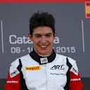 Esteban Ocon (FRA) on the podium. GP3 Series, Rd2, Barcelona, Spain, 8-10 May 2015. © Sutton Motorsport Images