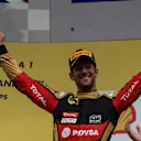 Romain Grosjean (FRA) Lotus F1 celebrates with the trophy on the podium at Formula One World Championship, Rd11, Belgian Grand Prix, Race, Spa Francorchamps, Belgium, Sunday 23 August 2015. © Sutton Motorsport Images