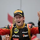 Romain Grosjean (FRA) Lotus F1 celebrates his third place on the podium.
Formula One World Championship, Rd16, Indian Grand Prix, Buddh International Circuit, Greater Noida, New Delhi, India, Race Day, Sunday 27 October 2013. 

BEST IMAGE © Sutton Motorsport Images