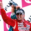 Winner Ayrton Senna (BRA) celebrates his win and world championship on the podium
Japanese GP, Suzuka, 30th October 1988. © Sutton Motorsport Images