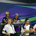 Daniil Kyvat (RUS) Red Bull Racing, Felipe Nasr (BRA) Sauber, Carlos Sainz jr (ESP) Scuderia Toro Rosso and Nico Rosberg (GER) Mercedes AMG F1, Fernando Alonso (ESP) McLaren, Kimi Raikkonen (FIN) Ferrari in the Press Conference at Formula One World Championship, Rd2, Malaysian Grand Prix, Preparations, Sepang, Malaysia, Thursday 26 March 2015. © Sutton Motorsport Images