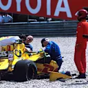 Professor Sid Watkins (GBR), right of cockpit tends to Takuma Sato (JPN) who has just made high-speed contact with the Sauber of Heidfeld.
Austrian Grand Prix, A1-Ring, Austria, 12 May 2002
© Sutton Motorsport Images