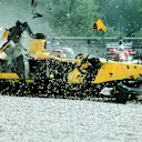Takuma Sato (JPN) Jordan Honda EJ12 spins into the gravel after a huge accident with Nick Heidfeld (GER). Formula One World Championship, Rd6, Austrian Grand Prix, A1-Ring, Austria. 12 May 2002.  ©Sutton Motorsport Images