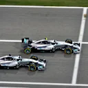 Lewis Hamilton (GBR) Mercedes AMG F1 W05 and Nico Rosberg (GER) Mercedes AMG F1 W05 battle.
Formula One World Championship, Rd3, Bahrain Grand Prix, Race, Bahrain International Circuit, Sakhir, Bahrain, Sunday 6 April 2014. © Sutton Motorsport Images