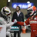 Lewis Hamilton (GBR) Mercedes AMG F1 and Kimi Raikkonen (FIN) Ferrari SF15-T celebrate in parc ferme at Formula One World Championship, Rd4, Bahrain Grand Prix Race, Bahrain International Circuit, Sakhir, Bahrain, Sunday 19  April 2015. © Sutton Motorsport Images