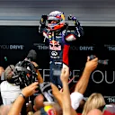 An elated Daniel Ricciardo takes the plaudits in the Hungarian parc ferme © Sutton Motorsport Images