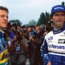 Michael Schumacher (left) and Damon Hill would clash again in Italy four races later. World Copyright: LAT Photographic.