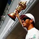 Race winner Lewis Hamilton (GBR) Mercedes AMG F1 celebrates with the trophy.
Formula One World Championship, Rd9, British Grand Prix, Race Day, Silverstone, England, Sunday 6 July 2014.
BEST IMAGE © Sutton Motorsport Images
