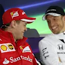 Sebastian Vettel (GER) Ferrari and Jenson Button (GBR) McLaren in the Press Conference at Formula One World Championship, Rd3, Chinese Grand Prix, Preparations, Shanghai, China, Thursday 9 April 2015. © Sutton Motorsport Images