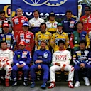 Senna (second row, fourth from left) and Irvine (second row, far left) were rightly kept apart from each other during the traditional end of season photograph in Australia following their bust-up in Japan. © Sutton Motorsport Images