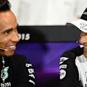 Lewis Hamilton (GBR) Mercedes AMG F1 and Jenson Button (GBR) McLaren at the Press Conference at Formula One World Championship, Rd6, Monaco Grand Prix Preparations, Monte-Carlo, Monaco, Wednesday 20 May 2015. © Sutton Motorsport Images
