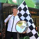 Nico Rosberg (GER) Mercedes AMG F1 with his 2014 Australian GP winners trophy aboard the Rosberg Express tram at Formula One World Championship, Rd1, Australian Grand Prix, Preparations, Albert Park, Melbourne, Australia, Wednesday 11 March 2015. © Sutton Motorsport Images