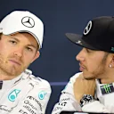 Nico Rosberg (GER) Mercedes AMG F1 and Lewis Hamilton (GBR) Mercedes AMG F1 in the Press Conference at Formula One World Championship, Rd1, Australian Grand Prix, Qualifying, Albert Park, Melbourne, Australia, Saturday 14 March 2015. © Sutton Motorsport Images