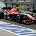 Max Chilton (GBR) Marussia F1 Team MR03 with a fire in FP1.
Formula One World Championship, Rd11, Hungarian Grand Prix, Practice, Hungaroring, Hungary. Friday 25 July 2014.
