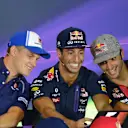 Marcus Ericsson (SWE) Sauber, Daniel Ricciardo (AUS) Red Bull Racing and Carlos Sainz jr (ESP) Scuderia Toro Rosso take a selfie in the Press Conference at Formula One World Championship, Rd12, Italian Grand Prix, Preparations, Monza, Italy, Thursday 3 September 2015. © Sutton Motorsport Images