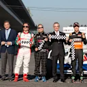 Emerson Fittipaldi, Sergio Perez and Mexico City Mayor Miguel Ángel Mancera help cut the ribbon at the track reopening  © LUISLICONA