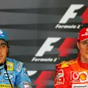 (L to R): second placed Fernando Alonso (ESP) Renault and pole sitter Michael Schumacher (GER) Ferrari in the FIA Press Conference.
Formula One World Championship, Rd 7, Monaco Grand Prix, Qualifying Day, Monte-Carlo, Monaco, 27 May 2006.  © Sutton Motorsport Images