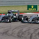 Lewis Hamilton (GBR) Mercedes AMG F1 W05 overtakes Nico Rosberg (GER) Mercedes AMG F1 W05 for the lead.
Formula One World Championship, Rd17, United States Grand Prix, Race, Austin, Texas, USA, Sunday 2 November 2014.
BEST IMAGE © Sutton Motorsport Images