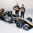 Nico Hulkenberg (GER) Force India F1 and Sergio Perez (MEX) Force India with the new livery on the Force India VJM07 at the Sahara Force India 2015 Team Launch, Museo Soumaya, Mexico City, Mexico, 21 January 2015. ©Force India
