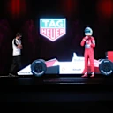 McLaren’s Fernando Alonso comes face to face with a hologram of the late Ayrton Senna at team sponsor event, Barcelona, Spain, May 2015 © TAG Heuer