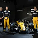 Sergey Sirotkin (RUS) Renault Sport F1 Team Test Driver, Jolyon Palmer (GBR) Renault Sport F1 Team and Nico Hulkenberg (GER) Renault Sport F1 Team with the new Renault Sport F1 Team RS17 at Renault Sport F1 Team RS17 Reveal