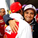 Felipe Massa (BRA) Williams celebrates 200 GP starts with Fernando Alonso (ESP) Ferrari. Formula One World Championship, Rd9, British Grand Prix, Qualifying, Silverstone, England, Saturday, 5 July 2014