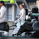 Lewis Hamilton (GBR) Mercedes AMG F1 and Nico Rosberg (GER) Mercedes AMG F1 with the new Mercedes AMG F1 W06 at Formula One Testing, Day One, Jerez, Spain, 1 February 2015.
 © Sutton Motorsport Images