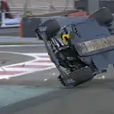 RACE: Hulkenberg barrel rolls into barriers after contact with Grosjean
