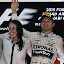 (L to R): Lewis Hamilton (GBR) Mercedes AMG F1, Kim Stevens (GBR) Mercedes AMG F1 Track Aerodynamicist, race winner Nico Rosberg (GER) Mercedes AMG F1 and Kimi Raikkonen (FIN) Ferrari celebrate on the podium at Formula One World Championship, Rd19, Abu Dhabi Grand Prix, Race, Yas Marina Circuit, Abu Dhabi, UAE, Sunday 29 November 2015. © Sutton Motorsport Images