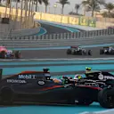 Pastor Maldonado (VEN) Lotus E23 Hybrid and Fernando Alonso (ESP) McLaren MP4-30 collide at the start of the race at Formula One World Championship, Rd19, Abu Dhabi Grand Prix, Race, Yas Marina Circuit, Abu Dhabi, UAE, Sunday 29 November 2015. © Sutton Motorsport Images