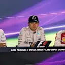 (L to R): Lewis Hamilton (GBR) Mercedes AMG F1, Nico Rosberg (GER) Mercedes AMG F1 and Kimi Raikkonen (FIN) Ferrari in the press conference at Formula One World Championship, Rd19, Abu Dhabi Grand Prix, Race, Yas Marina Circuit, Abu Dhabi, UAE, Sunday 29 November 2015. © Sutton Motorsport Images