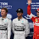 Nico Rosberg (GER) Mercedes AMG F1, pole sitter Lewis Hamilton (GBR) Mercedes AMG F1 and Sebastian Vettel (GER) Ferrari celebrate in parc ferme at Formula One World Championship, Rd8, Austrian Grand Prix, Qualifying, Spielberg, Austria, Saturday 20 June 2015. © Sutton Motorsport Images