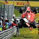 The crashed car Kimi Raikkonen (FIN) Ferrari SF15-T being recovered at Formula One World Championship, Rd8, Austrian Grand Prix, Race, Spielberg, Austria, Sunday 21 June 2015. © Sutton Motorsport Images