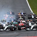 Nico Rosberg (GER) Mercedes AMG F1 W06 leads Lewis Hamilton (GBR) Mercedes AMG F1 W06 at the start of the race at Formula One World Championship, Rd8, Austrian Grand Prix, Race, Spielberg, Austria, Sunday 21 June 2015. © Sutton Motorsport Images