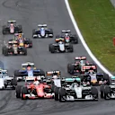 Nico Rosberg (GER) Mercedes AMG F1 W06 leads Lewis Hamilton (GBR) Mercedes AMG F1 W06 at the start of the race at Formula One World Championship, Rd8, Austrian Grand Prix, Race, Spielberg, Austria, Sunday 21 June 2015. © Sutton Motorsport Images