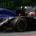 Romain Grosjean (FRA) Lotus E23 Hybrid and Felipe Nasr (BRA) Sauber C34 battle at Formula One World Championship, Rd8, Austrian Grand Prix, Race, Spielberg, Austria, Sunday 21 June 2015. © Sutton Motorsport Images