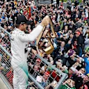 Race winner Nico Rosberg (GER) Mercedes AMG F1 celebrates with the fans at Formula One World Championship, Rd8, Austrian Grand Prix, Race, Spielberg, Austria, Sunday 21 June 2015. © Sutton Motorsport Images