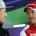Nico Hulkenberg (GER) Force India F1 and Sebastian Vettel (GER) Ferrari in the press conference at Formula One World Championship, Rd8, Austrian Grand Prix, Preparations, Spielberg, Austria, Thursday 18 June 2015. © Sutton Motorsport Images
