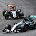Nico Rosberg (GER) Mercedes AMG F1 W06 and Pascal Wehrlein (GER) Force India VJM08 at Formula One Testing, Day Two, Spielberg, Austria, Wednesday 24 June 2015. © Sutton Motorsport Images