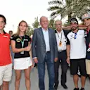 Roberto Merhi (ESP) Marussia, Carmen Jorda (ESP) Lotus F1 Development Driver, King Juan Carlos (ESP) King of Spain, Doctor, Fernando Alonso (ESP) McLaren MP4-30 and Carlos Sainz jr (ESP) Scuderia Toro Rosso STR10 at Formula One World Championship, Rd4, Bahrain Grand Prix Practice, Bahrain International Circuit, Sakhir, Bahrain, Friday 17 April 2015. © Sutton Motorsport Images