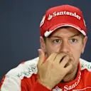 Sebastian Vettel (GER) Ferrari in the press conference at Formula One World Championship, Rd4, Bahrain Grand Prix Qualifying, Bahrain International Circuit, Sakhir, Bahrain, Saturday 18  April 2015. © Sutton Motorsport Images