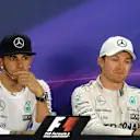 Lewis Hamilton (GBR) Mercedes AMG F1 and Nico Rosberg (GER) Mercedes AMG F1 at Formula One World Championship, Rd4, Bahrain Grand Prix Qualifying, Bahrain International Circuit, Sakhir, Bahrain, Saturday 18  April 2015. © Sutton Motorsport Images