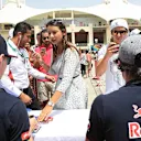 Max Verstappen (NDL) Scuderia Toro Rosso and Carlos Sainz jr (ESP) Scuderia Toro Rosso sign autographs for the fans at Formula One World Championship, Rd4, Bahrain Grand Prix Qualifying, Bahrain International Circuit, Sakhir, Bahrain, Saturday 18  April 2015. © Sutton Motorsport Images