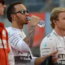 Lewis Hamilton (GBR) Mercedes AMG F1 during the national anthem at Formula One World Championship, Rd4, Bahrain Grand Prix Race, Bahrain International Circuit, Sakhir, Bahrain, Sunday 19  April 2015. © Sutton Motorsport Images