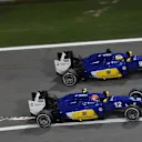 Felipe Nasr (BRA) Sauber C34 and Marcus Ericsson (SWE) Sauber C34 at Formula One World Championship, Rd4, Bahrain Grand Prix Race, Bahrain International Circuit, Sakhir, Bahrain, Sunday 19  April 2015. © Sutton Motorsport Images