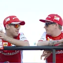Sebastian Vettel (GER) Ferrari and Kimi Raikkonen (FIN) Ferrari during the drivers parade at Formula One World Championship, Rd4, Bahrain Grand Prix Race, Bahrain International Circuit, Sakhir, Bahrain, Sunday 19  April 2015. © Sutton Motorsport Images