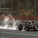 Pastor Maldonado (VEN) Lotus E23 Hybrid and Carlos Sainz jr (ESP) Scuderia Toro Rosso STR10 battle at Formula One World Championship, Rd4, Bahrain Grand Prix Race, Bahrain International Circuit, Sakhir, Bahrain, Sunday 19  April 2015. © Sutton Motorsport Images