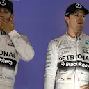 Race winner Lewis Hamilton (GBR) Mercedes AMG F1 on the podium with Nico Rosberg (GER) Mercedes AMG F1 and Jackie Stewart (GBR) at Formula One World Championship, Rd4, Bahrain Grand Prix Race, Bahrain International Circuit, Sakhir, Bahrain, Sunday 19  April 2015. © Sutton Motorsport Images